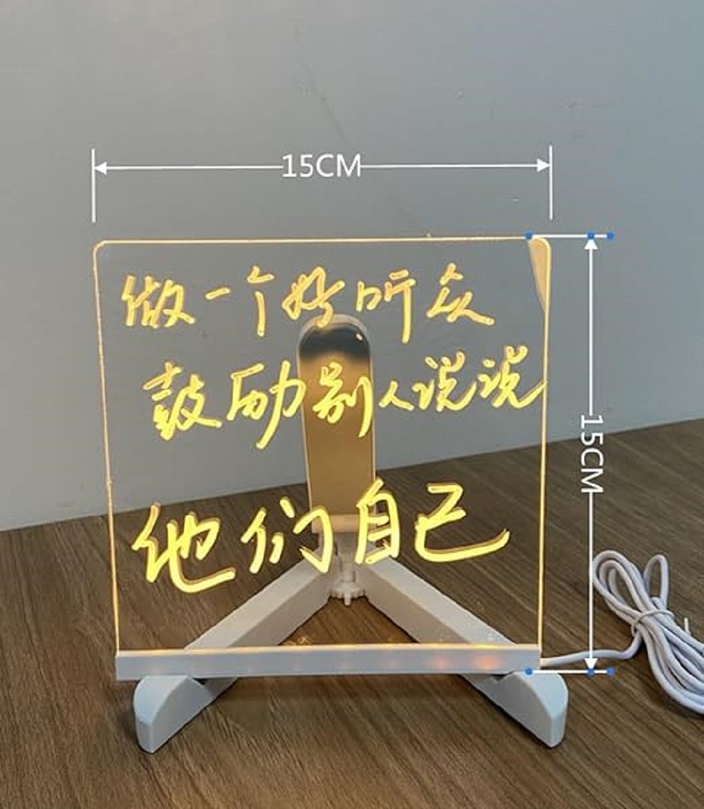 3D Acrylic Glowing LED Message Board with 12 pens (15*15 cm)