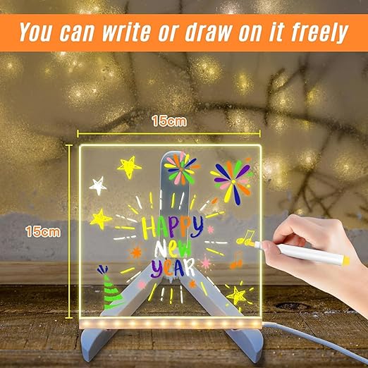 3D Acrylic Glowing LED Message Board with 12 pens (15*15 cm) - Image 9
