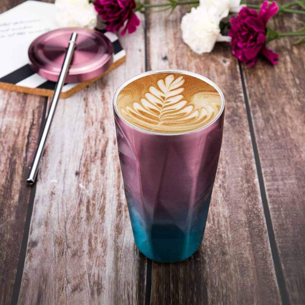 Stainless Steel Diamond Cut Shape Double Wall Vacuum Tumbler with Lid and straw - Image 8