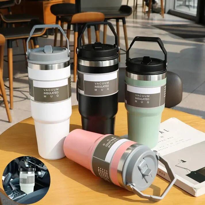 900 ml Stainless Steel Travel Tumbler with Straw & Lid(only mix color) - Image 9