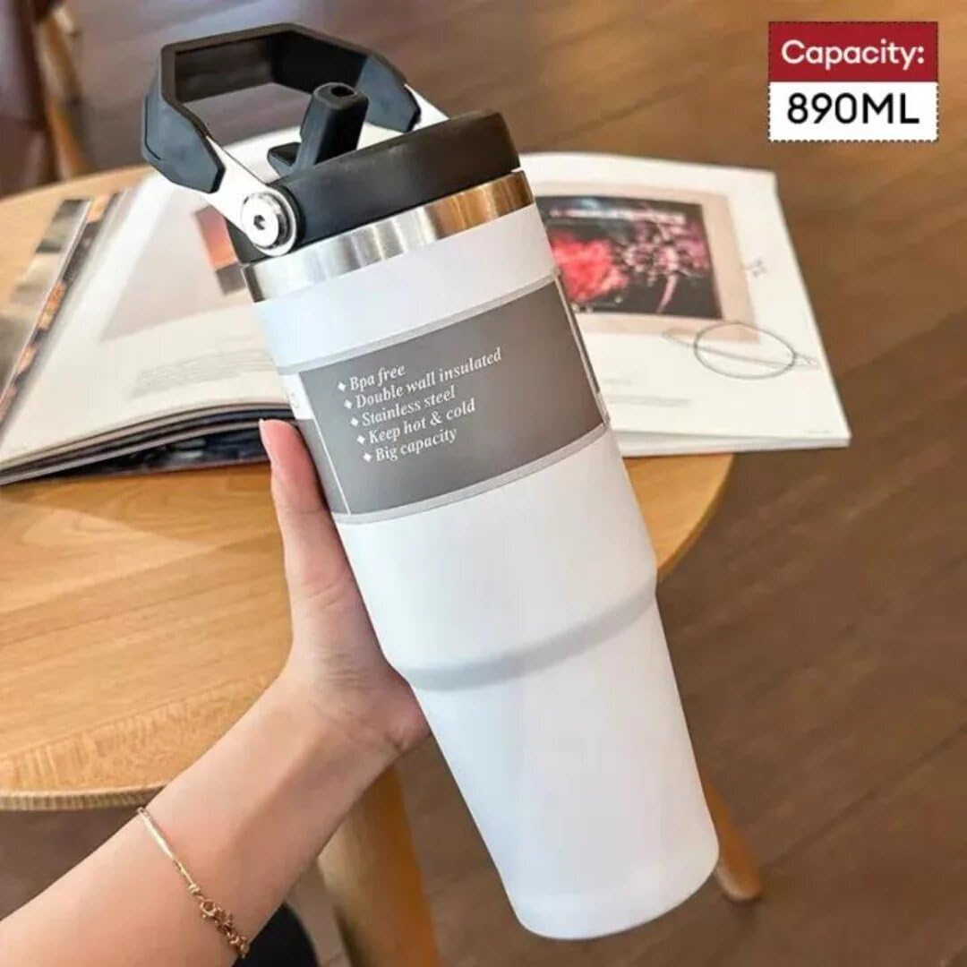 900 ml Stainless Steel Travel Tumbler with Straw & Lid(only mix color) - Image 7