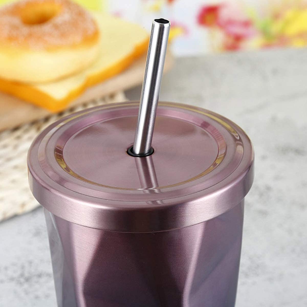 Stainless Steel Diamond Cut Shape Double Wall Vacuum Tumbler with Lid and straw - Image 2