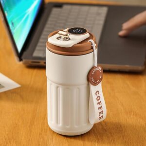 Double Wall Vacuum Insulated Coffee Tumbler with temperature display 420 ml - Beige