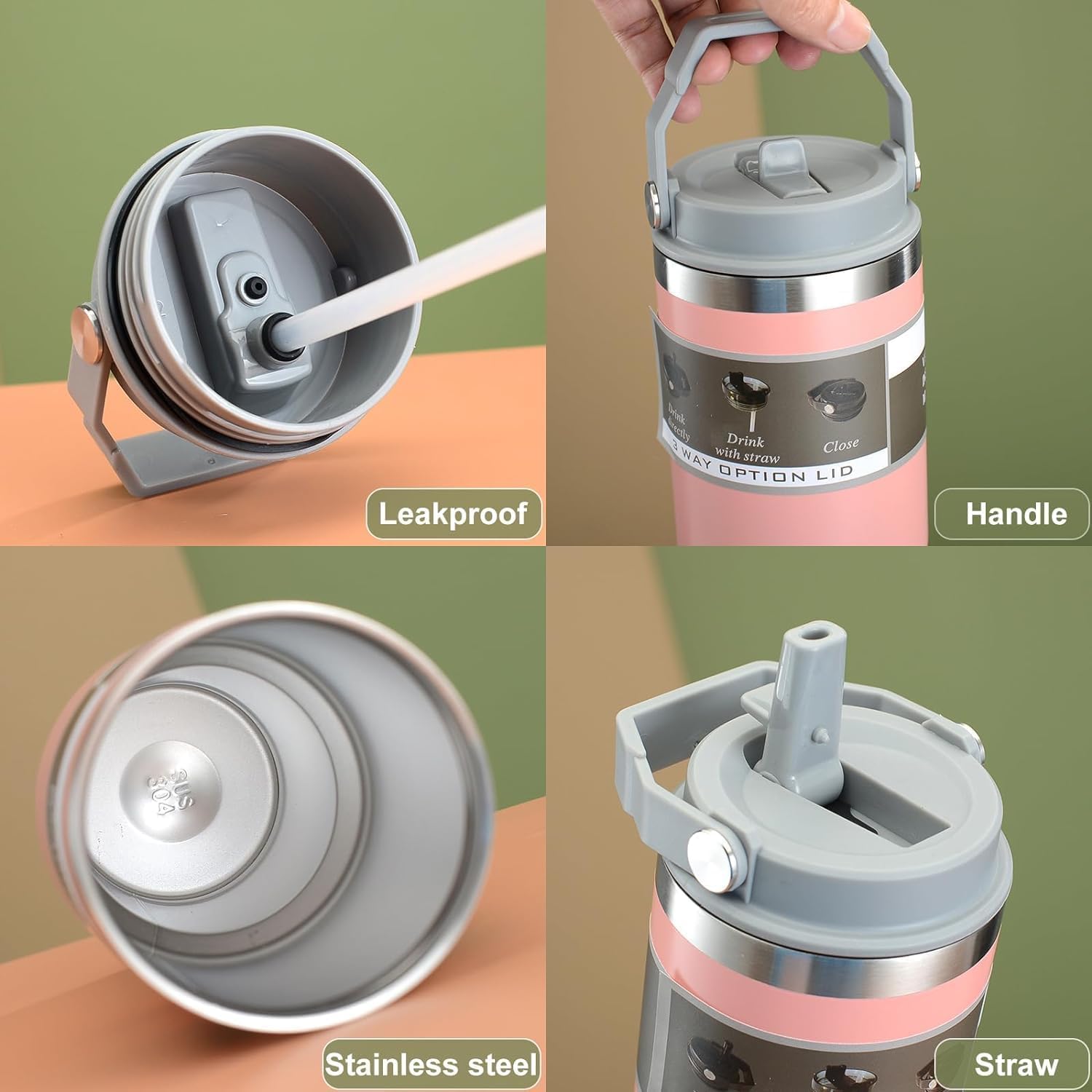 900 ml Stainless Steel Travel Tumbler with Straw & Lid(only mix color) - Image 10