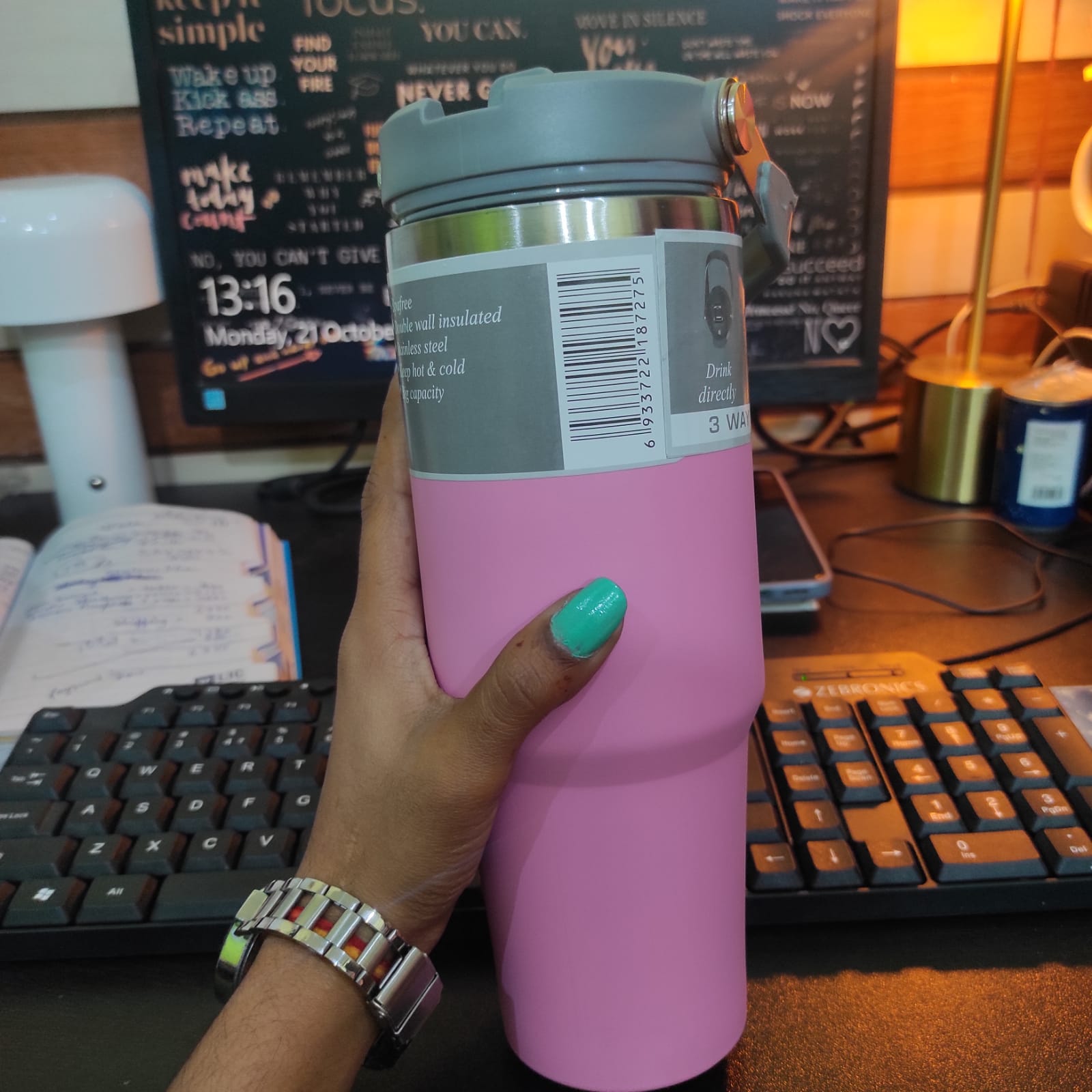 900 ml Stainless Steel Travel Tumbler with Straw & Lid(only mix color) - Image 2