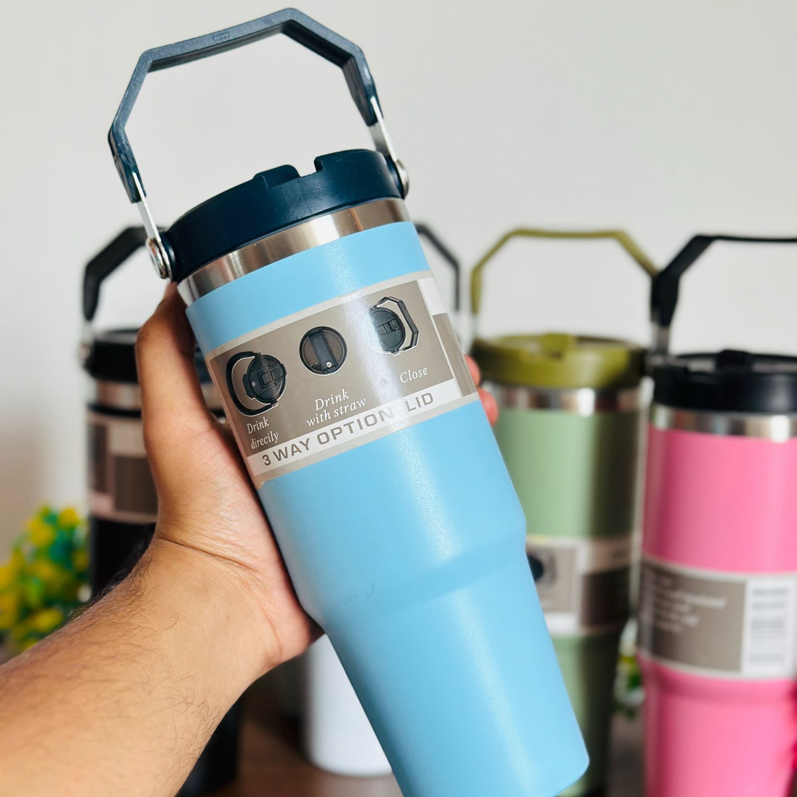 900 ml Stainless Steel Travel Tumbler with Straw & Lid(only mix color) - Image 3