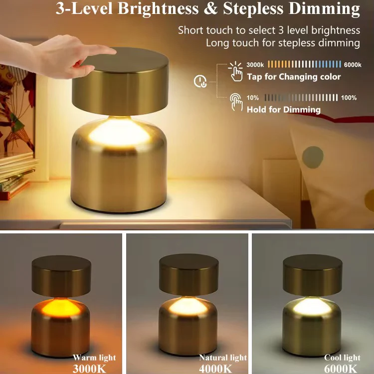 Mini Metal Table Gold Lamp with 3 color changing mode - Image 6