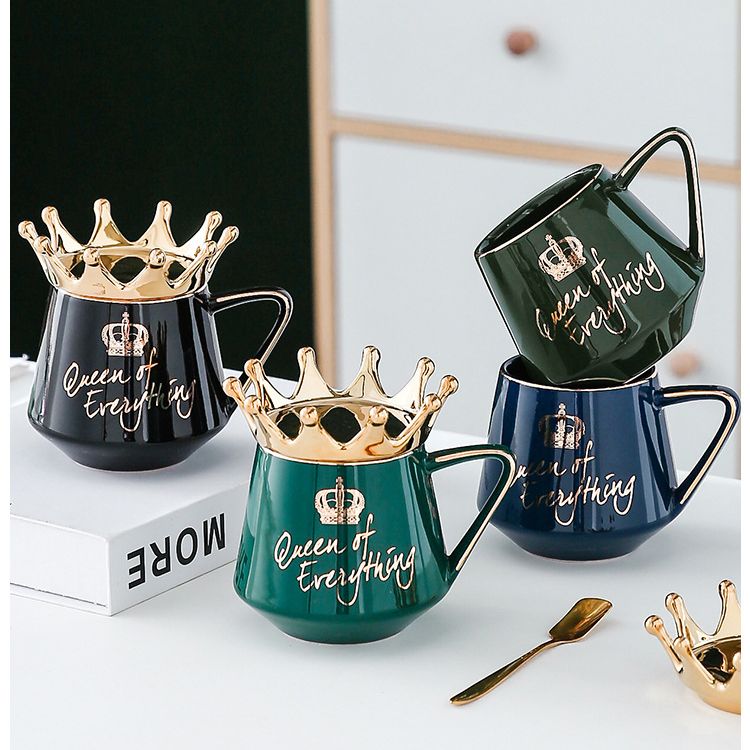 Queen of Everything Mug with Golden Crown & Spoon 350ml(mix color only)