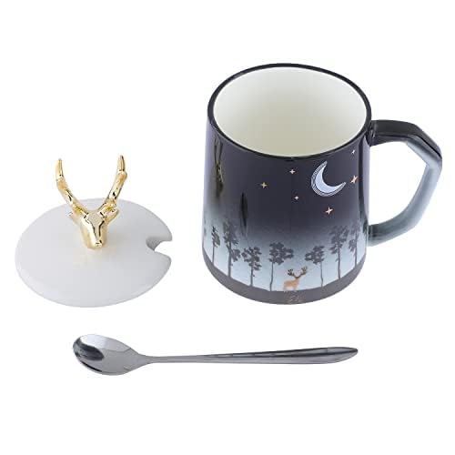 Forest Theme Ceramic Coffee Mug with Golden Deer Lid & Spoon –400 ml - Image 4