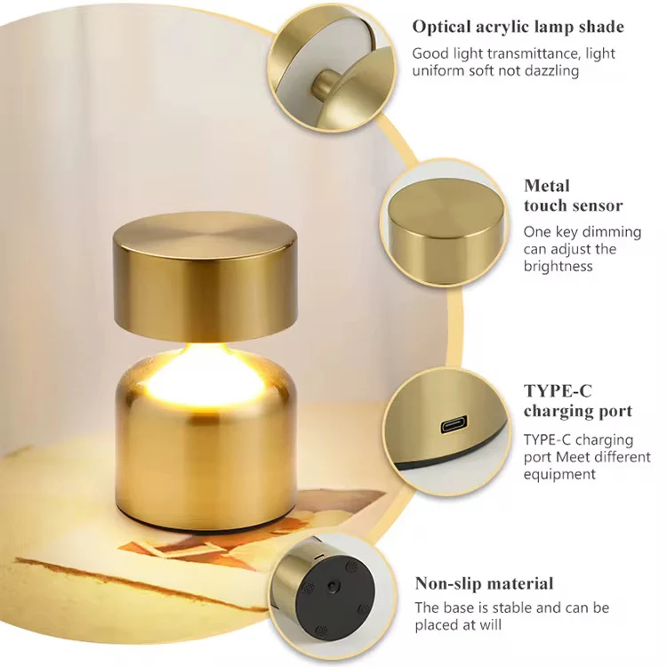 Mini Metal Table Gold Lamp with 3 color changing mode - Image 3