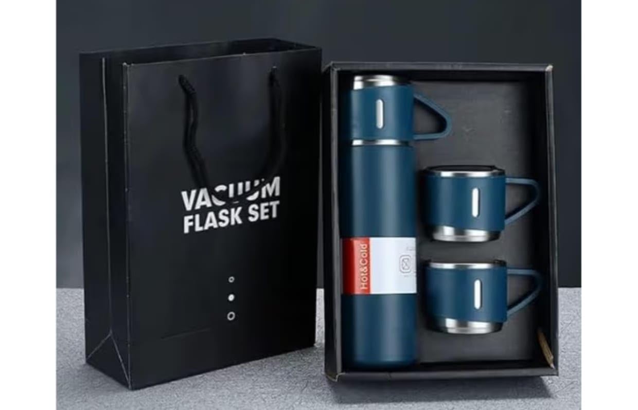 500 ml Double Wall Stainless Steel Vacuum Flask Set with 2 Cups (mix color only) - Image 7