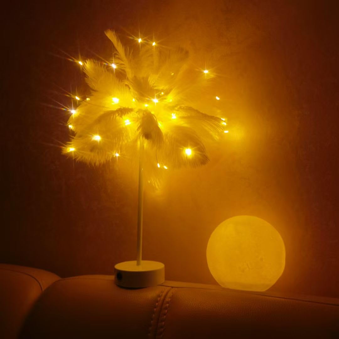 Elegant Ostrich Feather Bedside Table Lamp (white) - Image 2