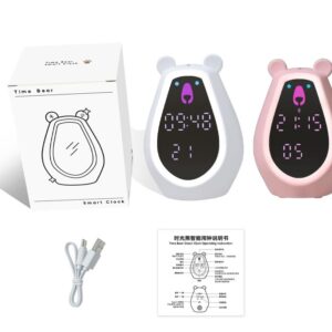 Adorable Bear Alarm Clock with Digital Mirror & Gesture Sensing Makeup Light – Snooze Mode(mix color only)