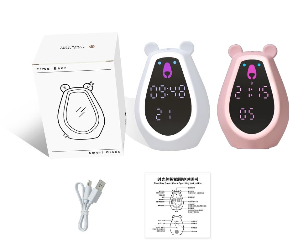 Adorable Bear Alarm Clock with Digital Mirror & Gesture Sensing Makeup Light – Snooze Mode(mix color only)
