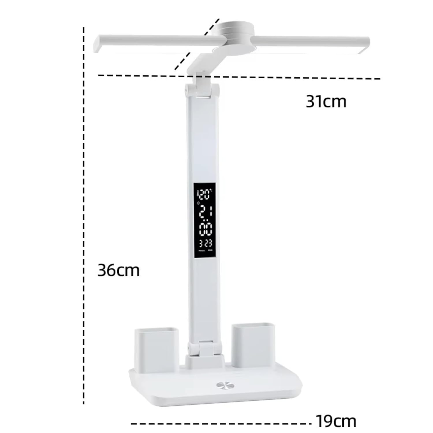 7 in 1 Dual Head LED Desk Lamp with clock display(White) - Image 2