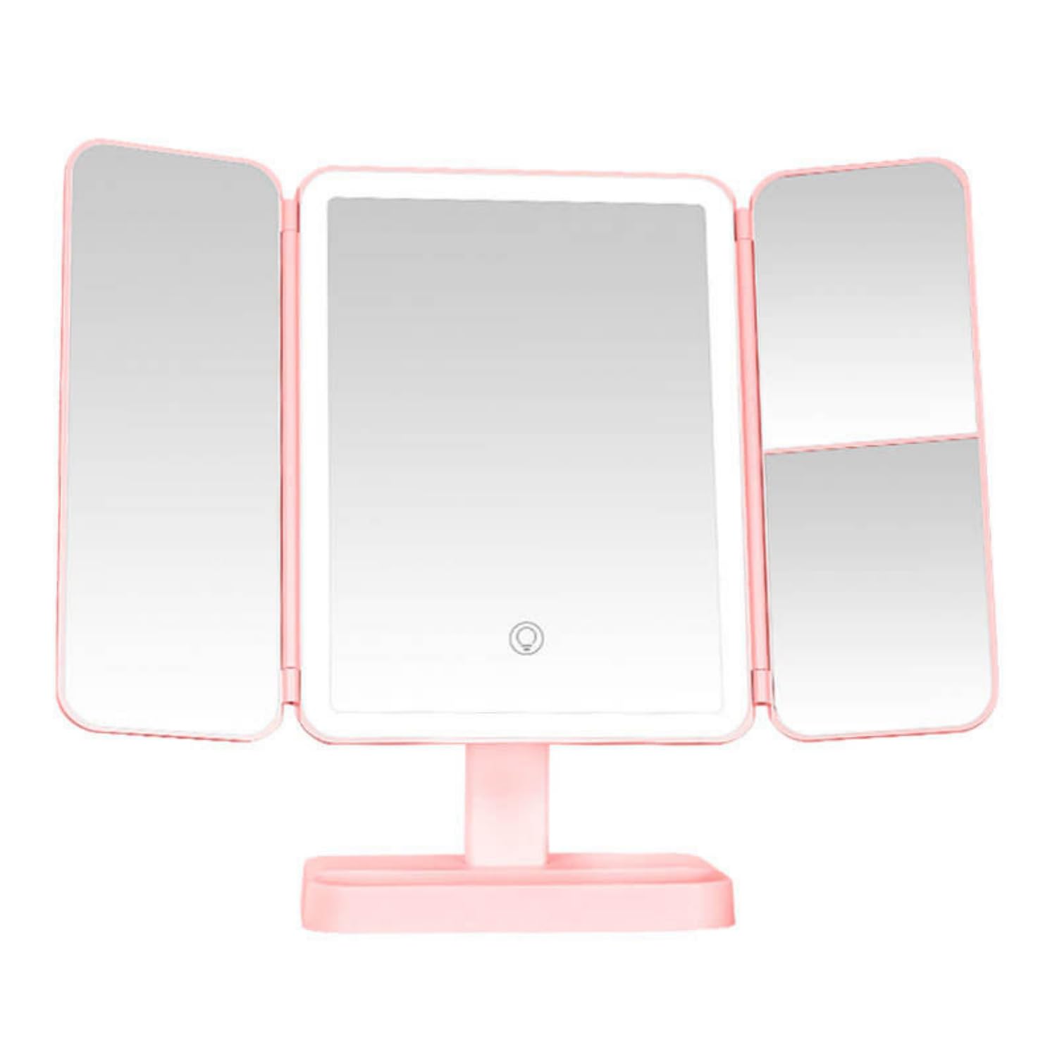 74 LED Vanity Trifold Makeup Mirror with 3 Color Modes & Touch Dimming (Pink) - Image 9