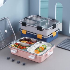 3 Compartment Stainless Steel Insulated Lunch Box for Kids, Boys and Girls, Home & Office(mix color only)