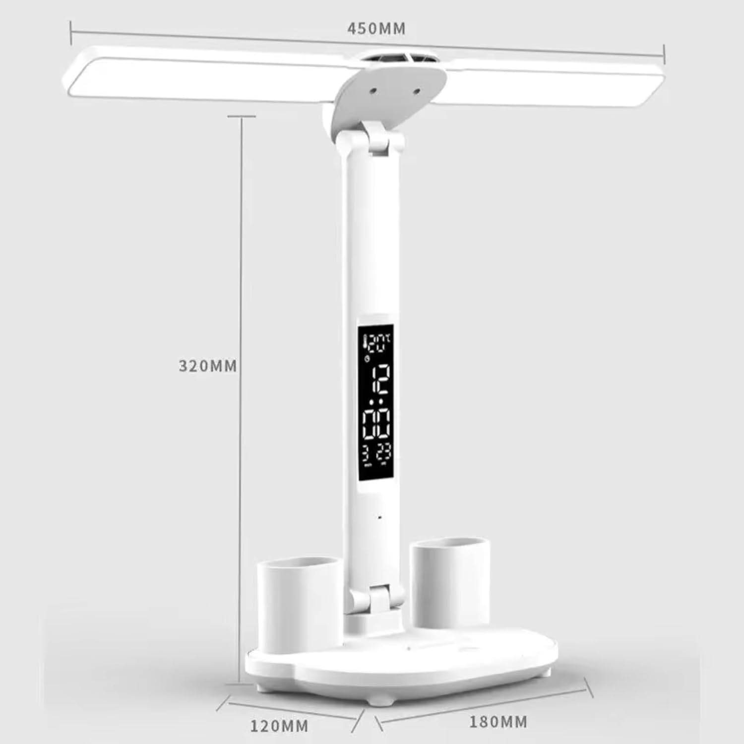 7 in 1 Dual Head LED Desk Lamp with clock display(White) - Image 3