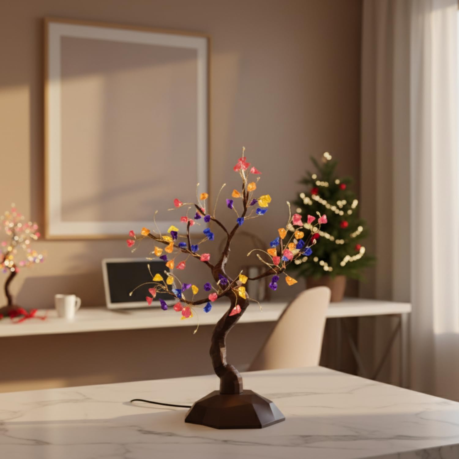 Stone Palm Tree LED Table Lamp Decorative Bonsai Light with Adjustable Branches - Image 3