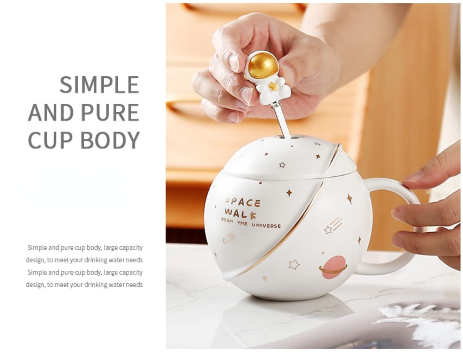 Astronaut Planet Coffee Mug with 3D Creative Space, Lid & Spoon 400ml(mix color only) - Image 2