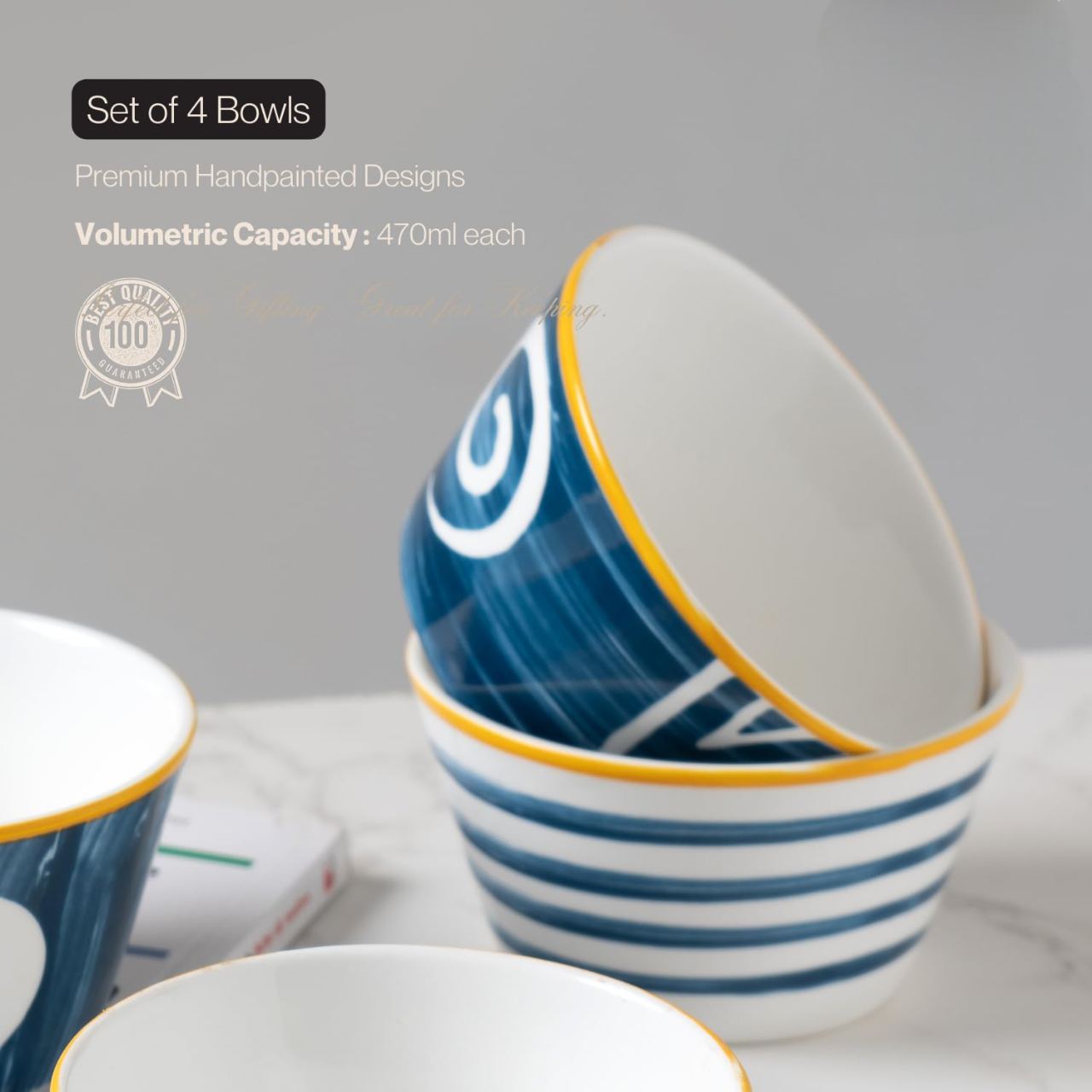 Ceramic Nikko Nero Bowl Set of 4, (470 ml each) - Image 2