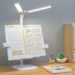 Double Head 2 in 1 LED Table Lamps with Detachable Adjustable Book Stand (white)