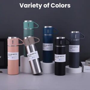 500 ml Double Wall Stainless Steel Vacuum Flask Set with 2 Cups (mix color only)