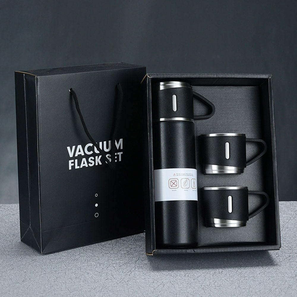 500 ml Double Wall Stainless Steel Vacuum Flask Set with 2 Cups (mix color only) - Image 6