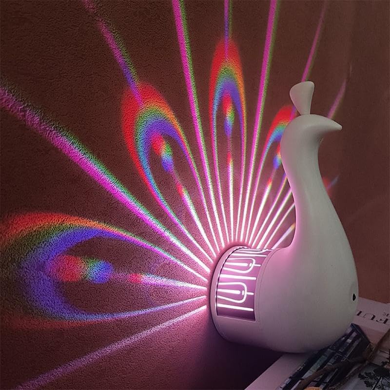 7 Color Peacock Wall Lamp with Remote Control, USB Charging, White - Image 10