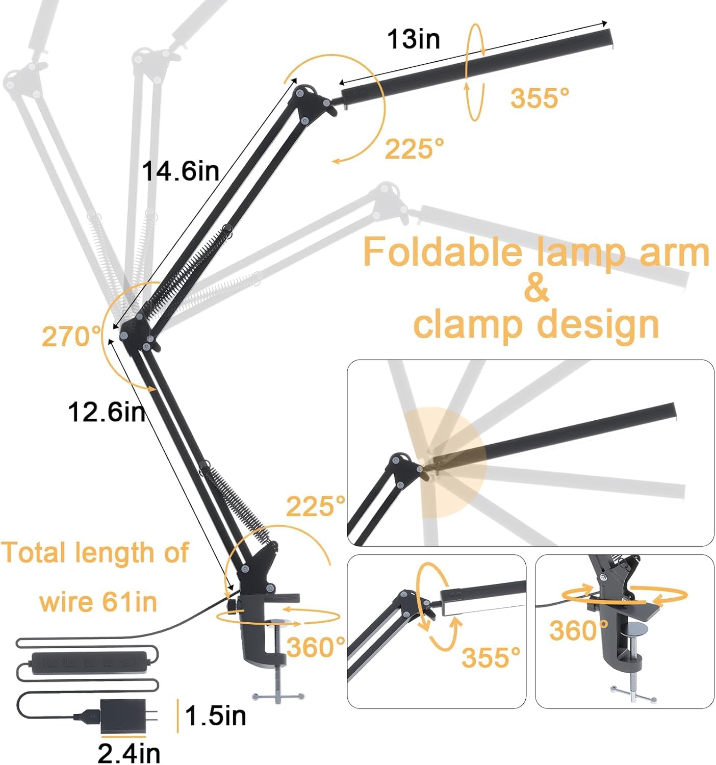 Adjustable LED Desk Lamp with Clamp, 3 Color Modes(Black) - Image 7