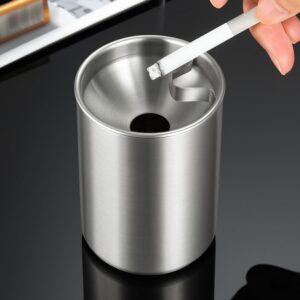 Stainless Steel Ash Tray with Lid & Cigarette Holder (Green, Silver)