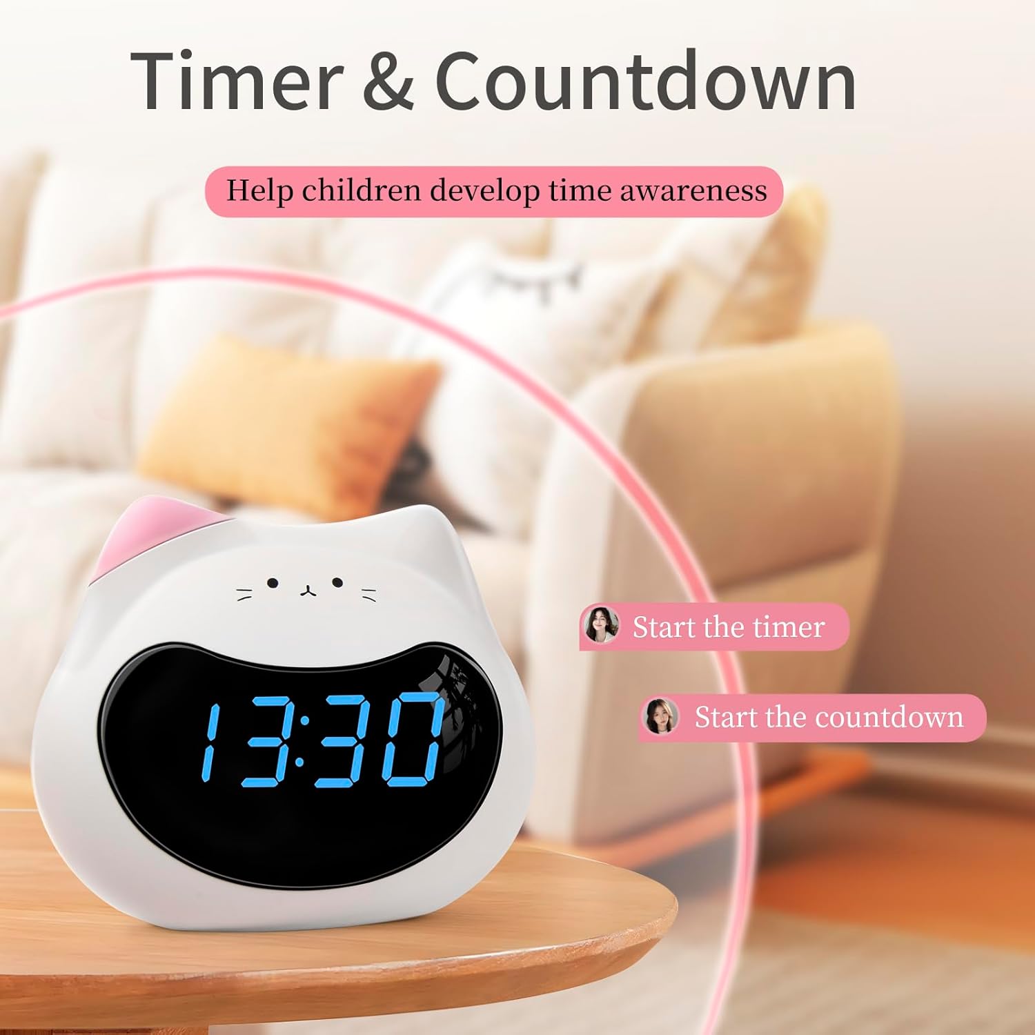 Lady Cat Digital Clock & Lamp – Smart Voice-Controlled Digital Alarm Clock & Night Light Clock for Students with Adjustable Brightness - Image 4