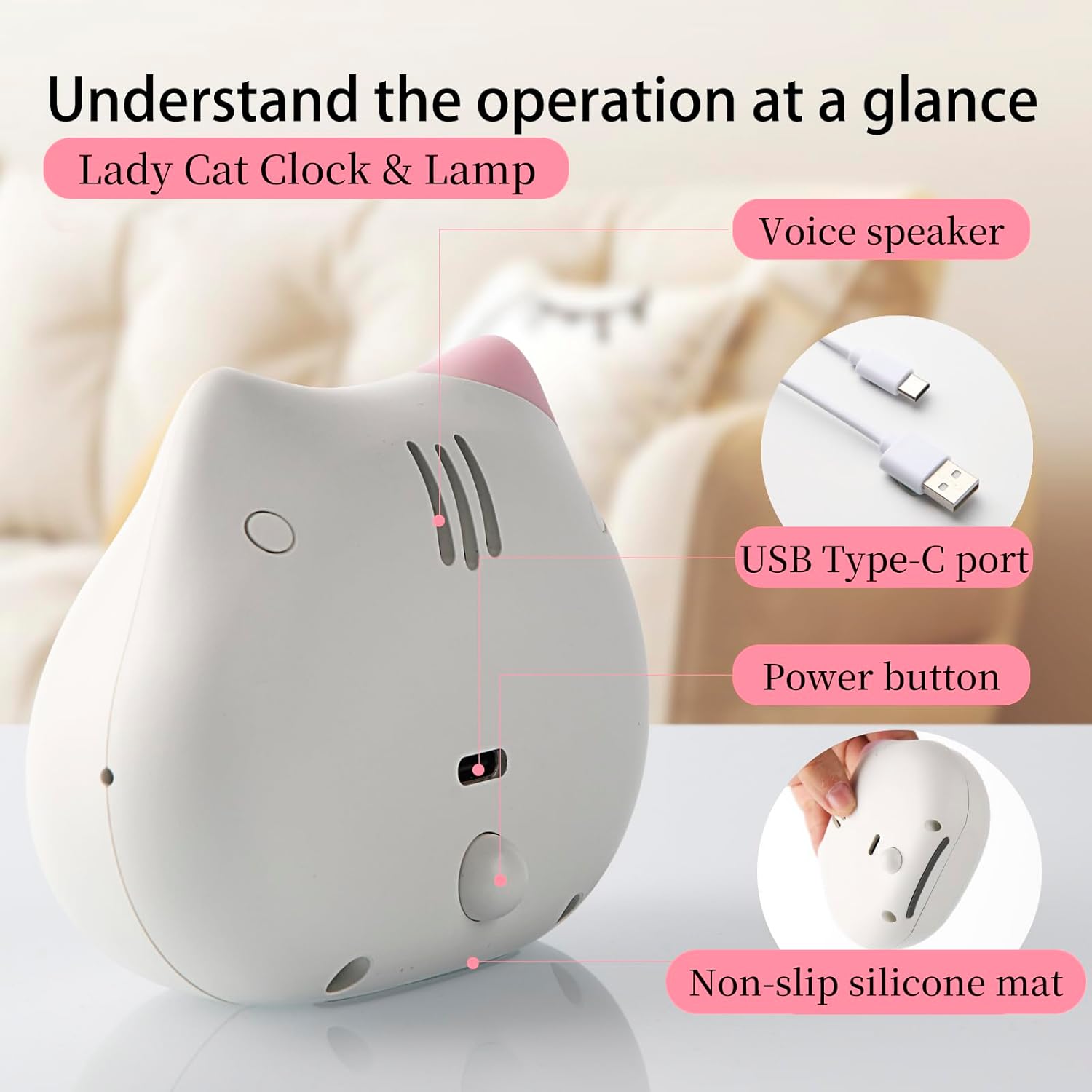 Lady Cat Digital Clock & Lamp – Smart Voice-Controlled Digital Alarm Clock & Night Light Clock for Students with Adjustable Brightness - Image 3