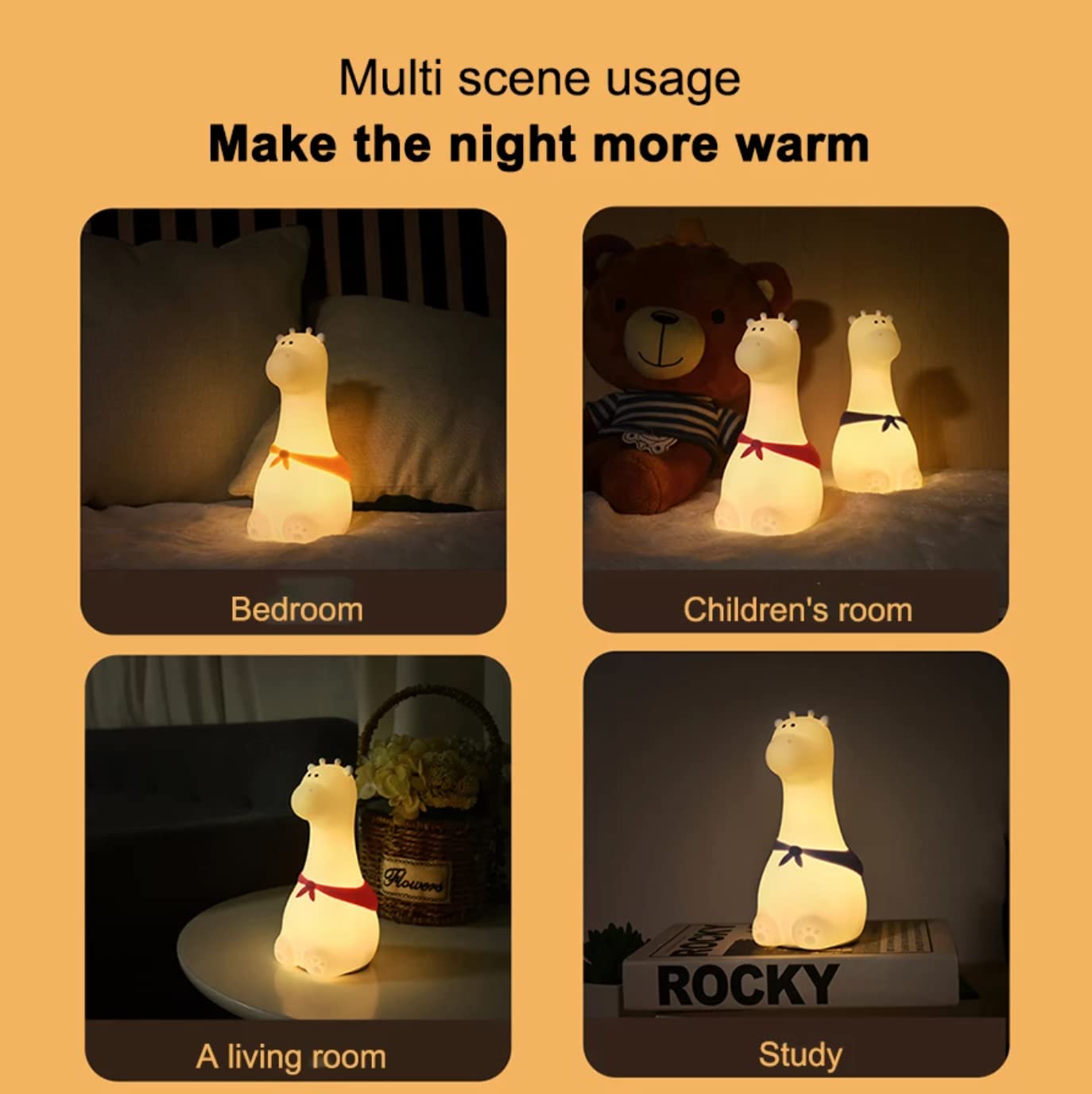 Silicone Rechargeable Giraffe night Lamps for kids Multicolor - Image 5