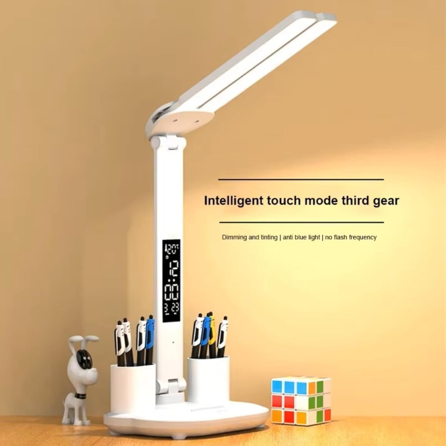 7 in 1 Dual Head LED Desk Lamp with clock display(White) - Image 6