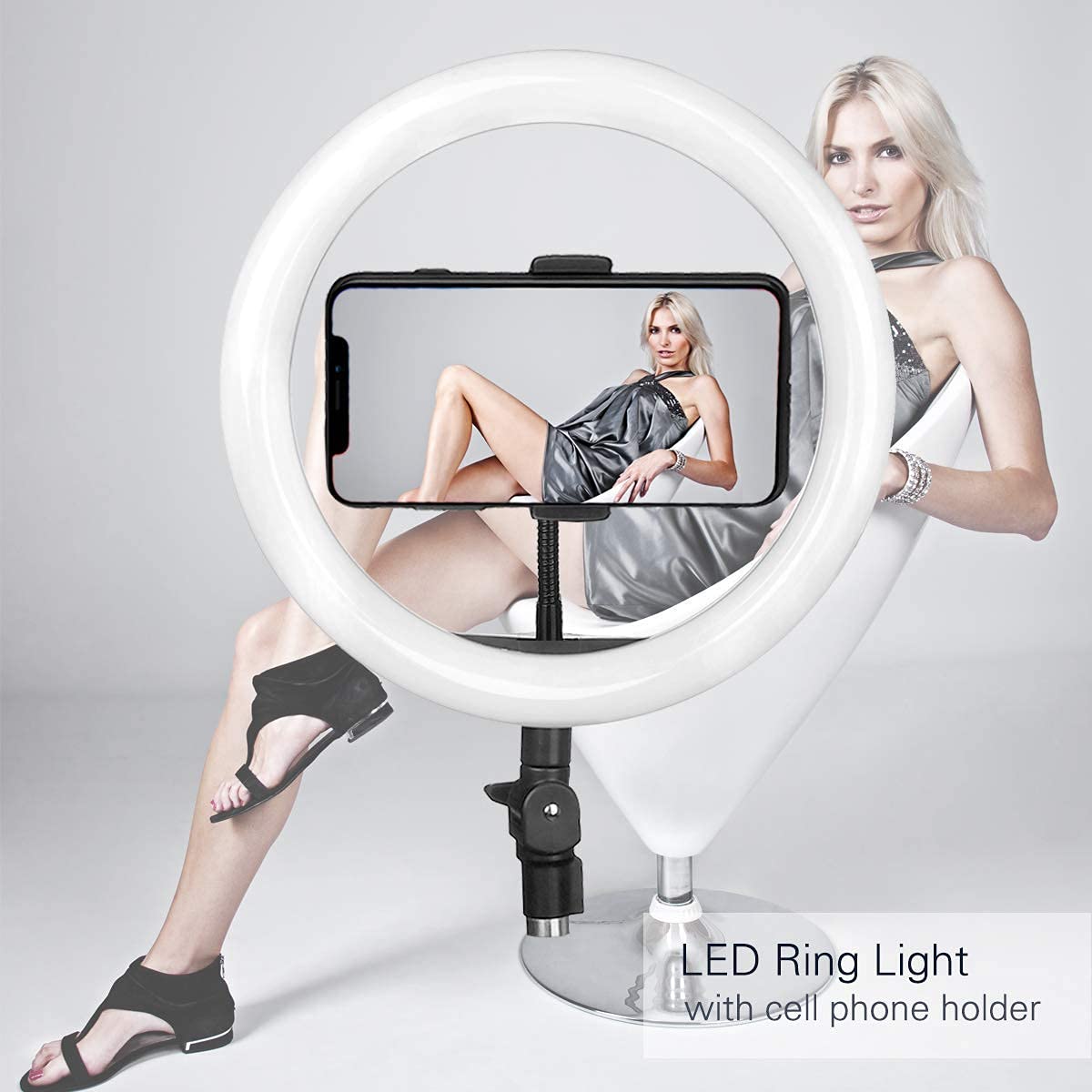 10 Inch LED Ring Light with 3 Level Brightness Dimmable Lighting for Vlogging(white) - Image 9