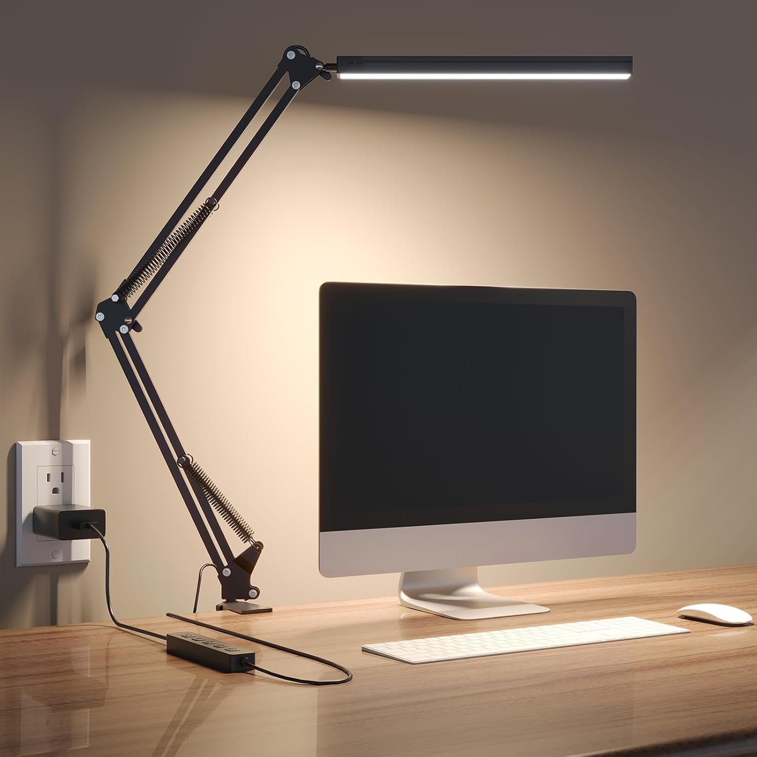 Adjustable LED Desk Lamp with Clamp, 3 Color Modes(Black)