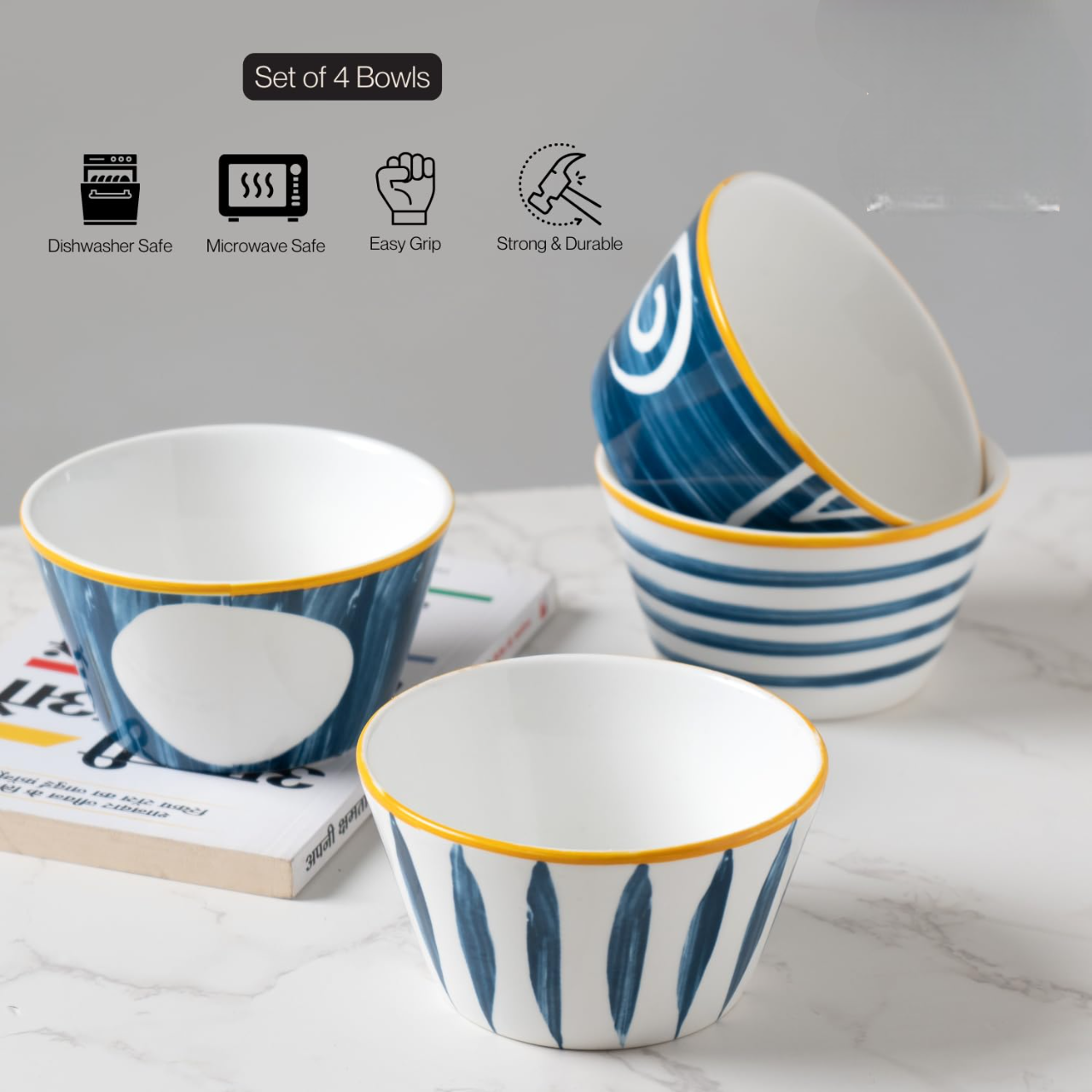 Ceramic Nikko Nero Bowl Set of 4, (470 ml each) - Image 3