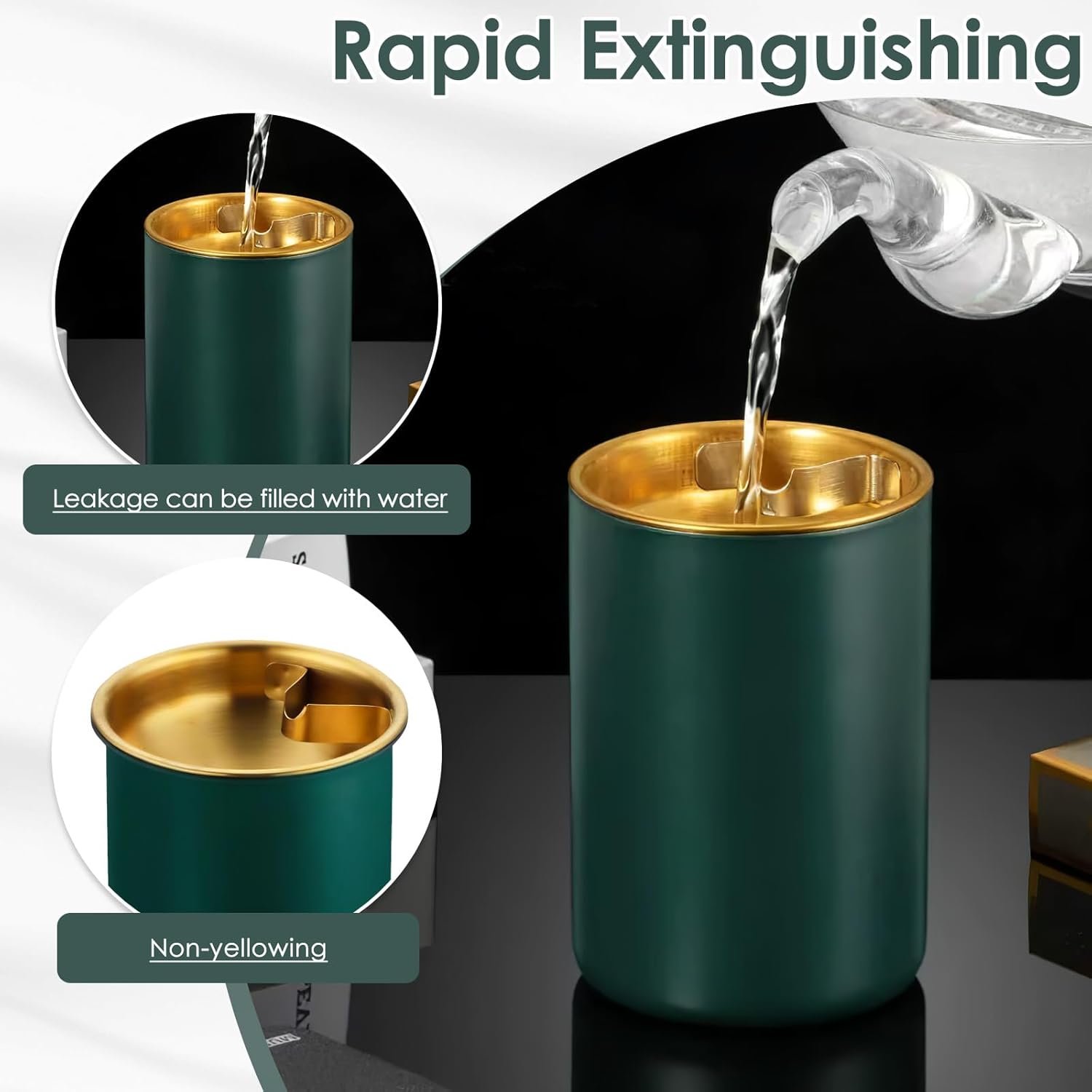 Stainless Steel Ash Tray with Lid & Cigarette Holder (Green, Silver) - Image 8