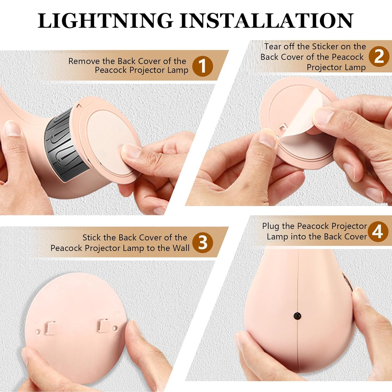 7 Color Peacock Wall Lamp with Remote Control, USB Charging, White - Image 3