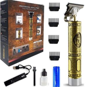 Rechargeable Buddha Beard Trimmer For Men, Professional Hair Clipper, Adjustable Blade Clipper and Shaver, Close Cut Precise Hair Machine, Body Trimmer (Metal Body), Gold