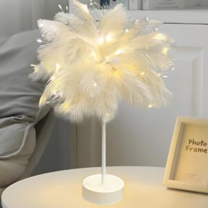Elegant Ostrich Feather Bedside Table Lamp (white)