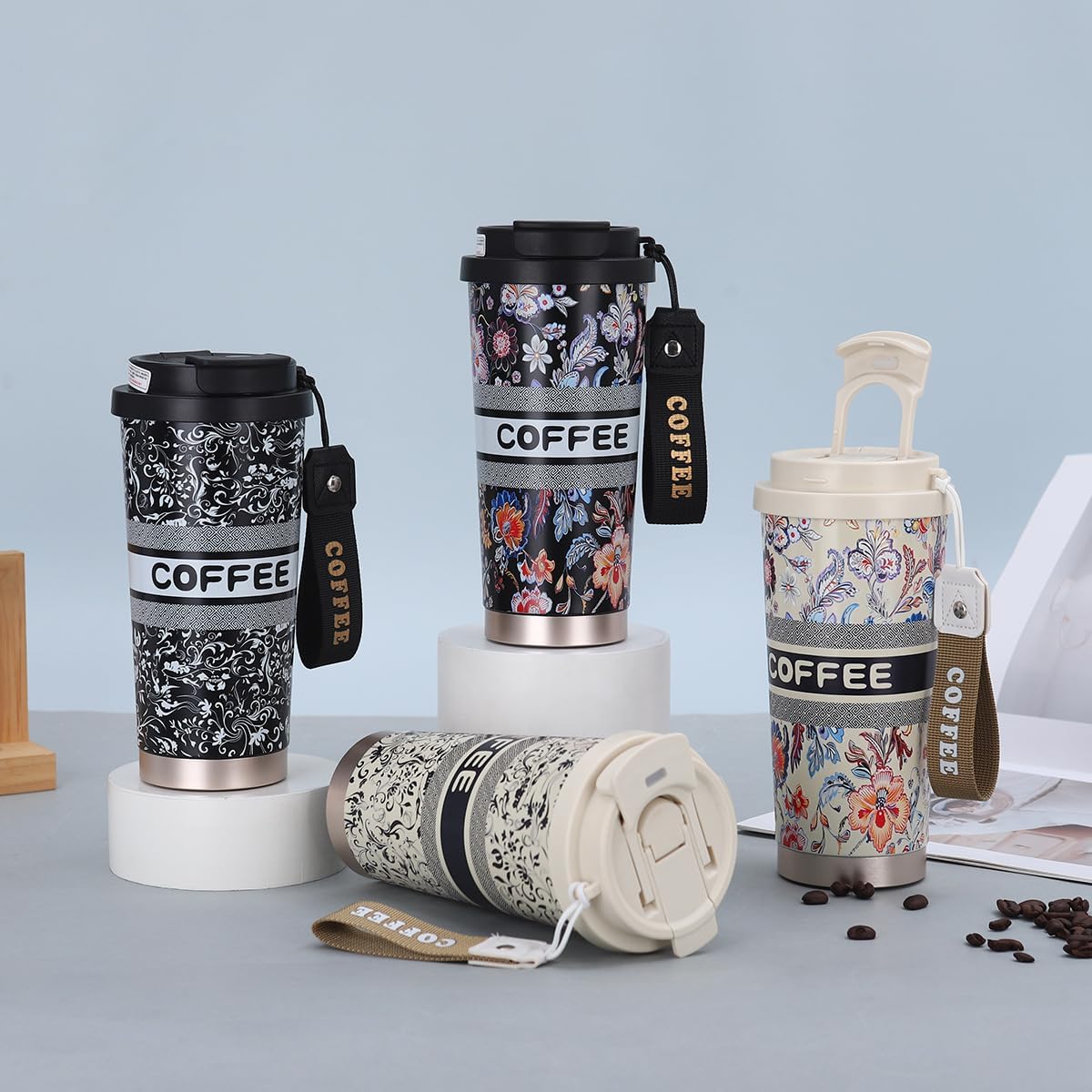 Stainless Steel Coffee Travel Sipper with Straw & Flip Lid (550 ML)