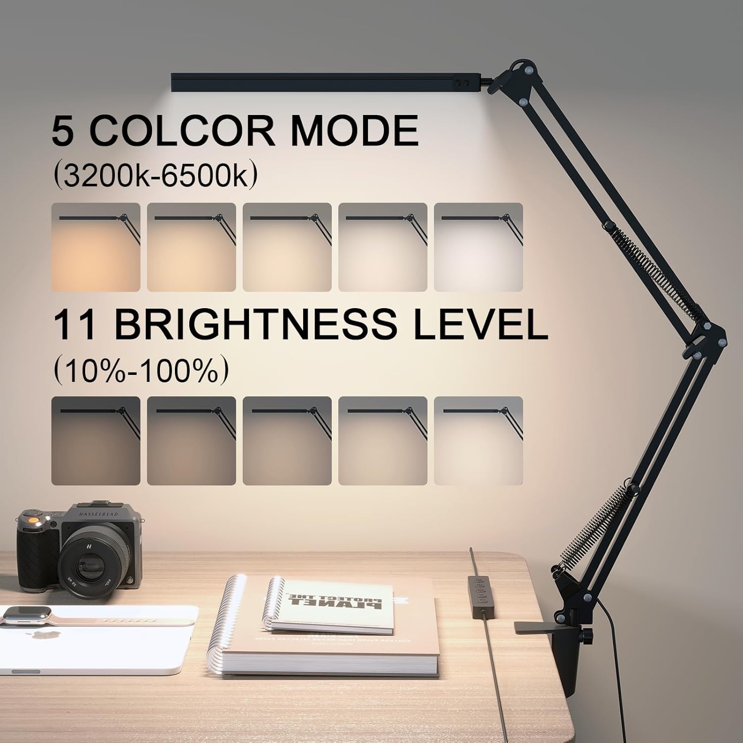 Adjustable LED Desk Lamp with Clamp, 3 Color Modes(Black) - Image 5