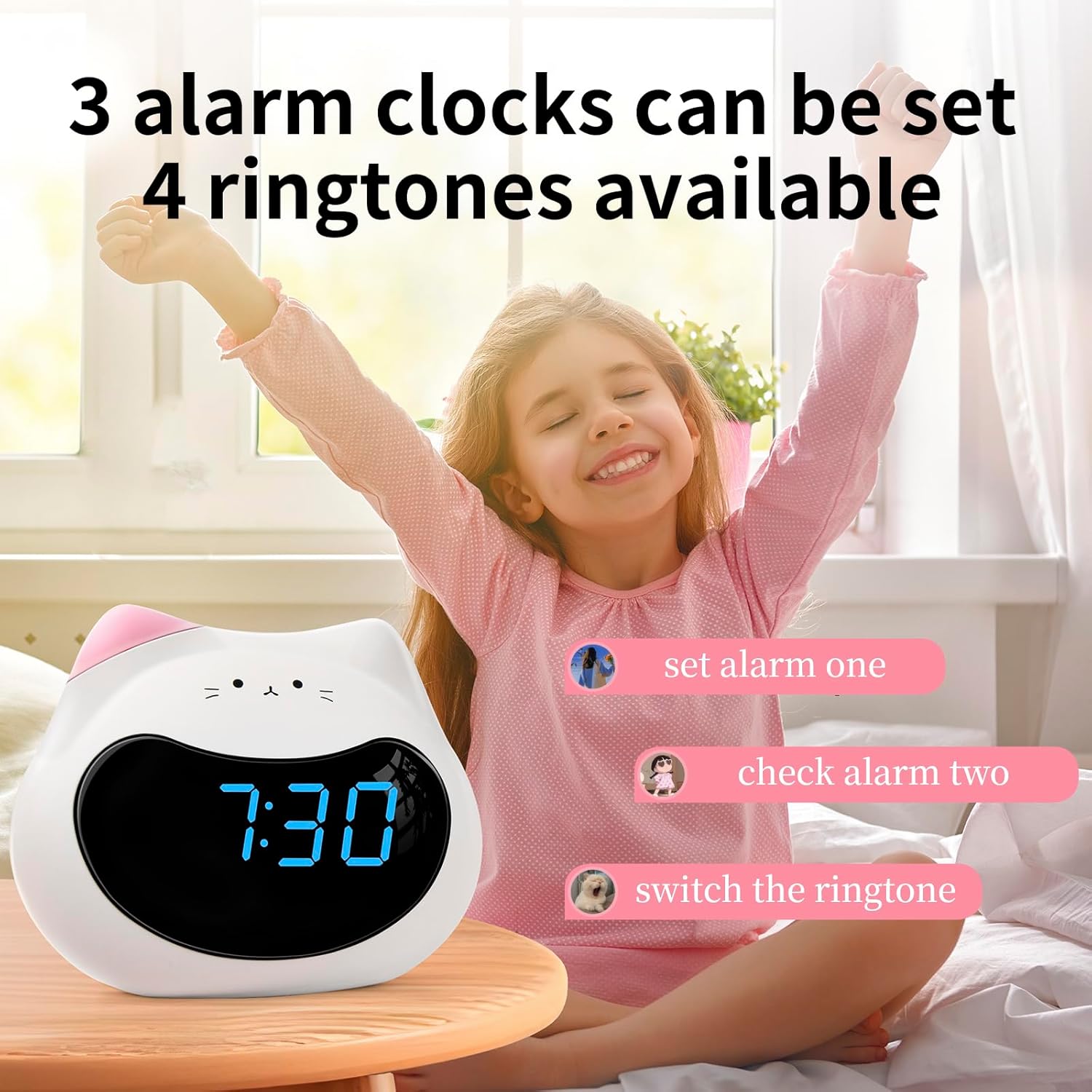 Lady Cat Digital Clock & Lamp – Smart Voice-Controlled Digital Alarm Clock & Night Light Clock for Students with Adjustable Brightness - Image 6