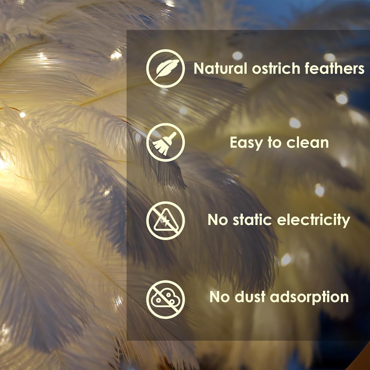 Elegant Ostrich Feather Bedside Table Lamp (white) - Image 6