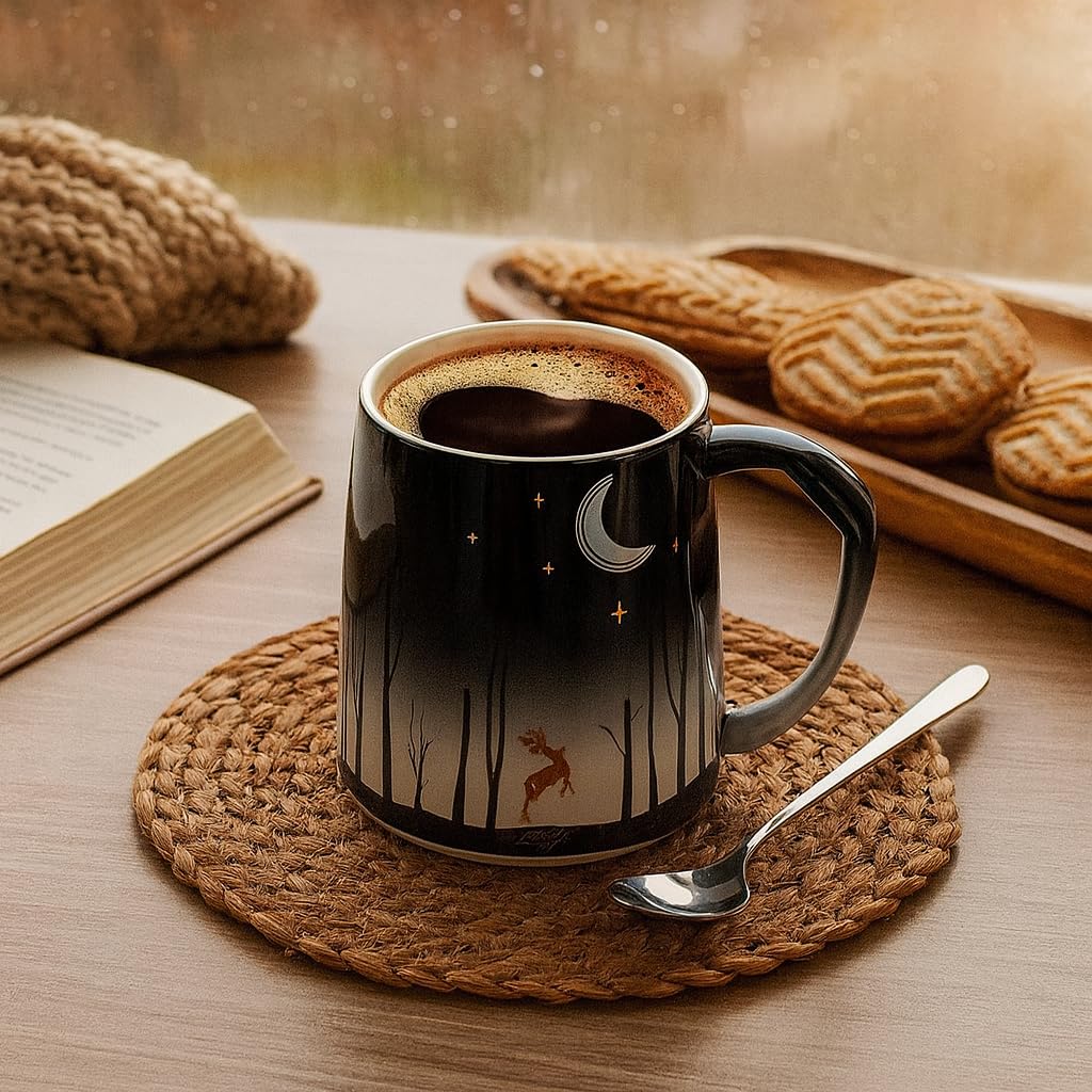 Forest Theme Ceramic Coffee Mug with Golden Deer Lid & Spoon –400 ml - Image 3
