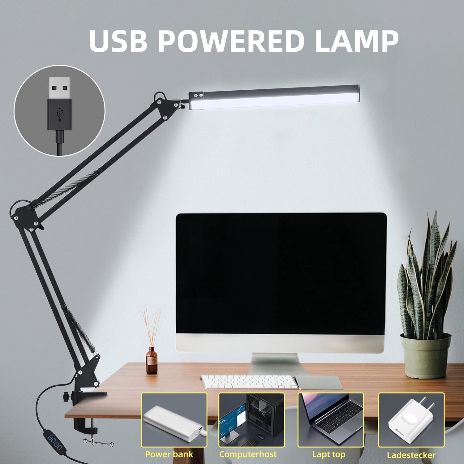 Adjustable LED Desk Lamp with Clamp, 3 Color Modes(Black) - Image 3