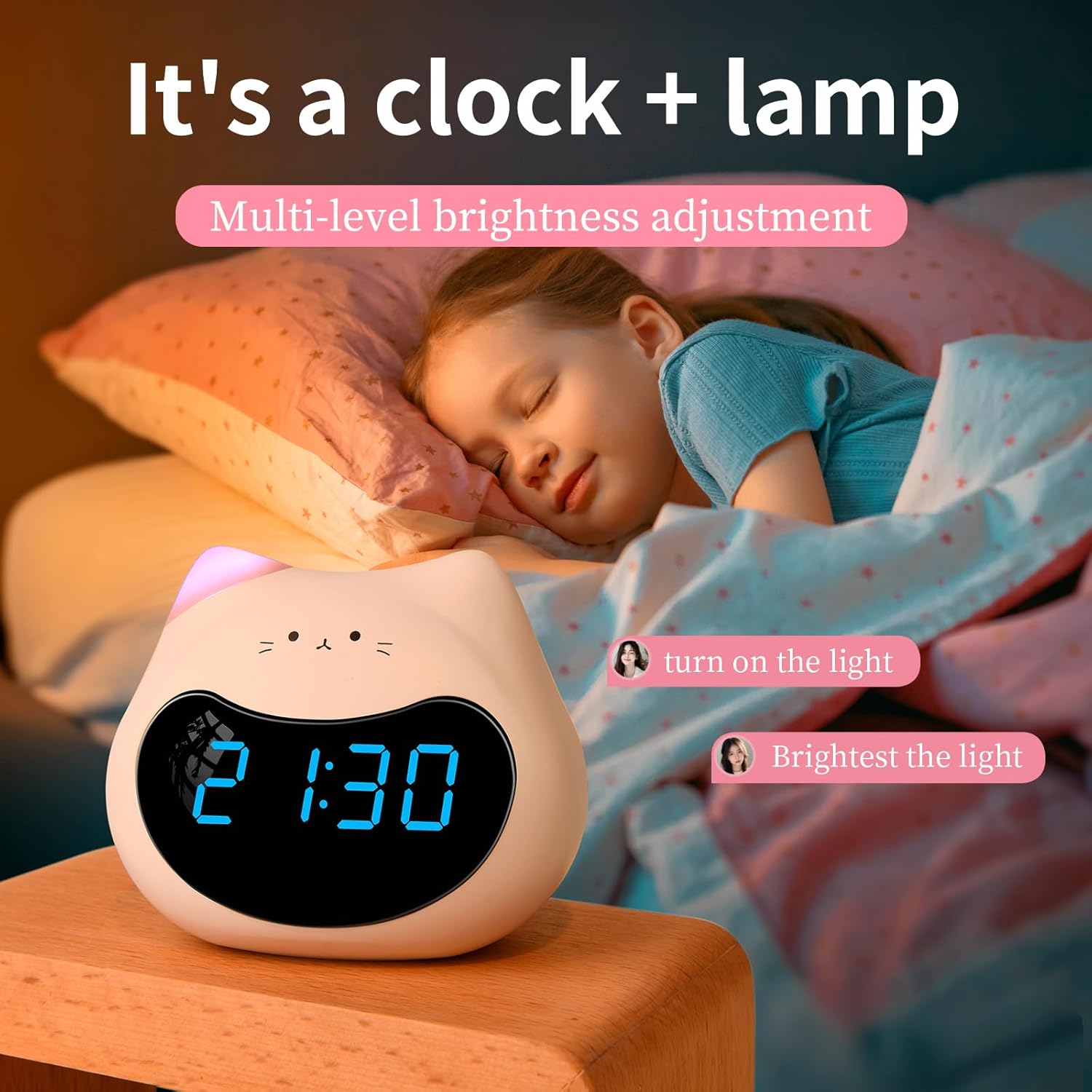 Lady Cat Digital Clock & Lamp – Smart Voice-Controlled Digital Alarm Clock & Night Light Clock for Students with Adjustable Brightness - Image 5