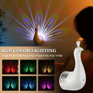 7 Color Peacock Wall Lamp with Remote Control, USB Charging, White